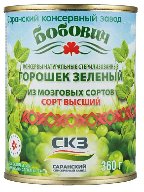 Горошек зеленый в/с ГОСТ 360г ж/б Саранск